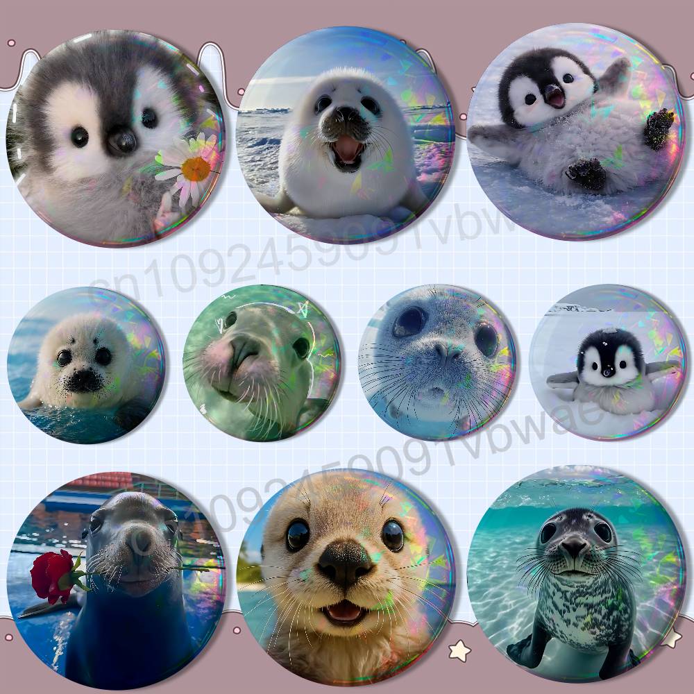 Button Badge Blank - cute zoo Seal sea lion penguin